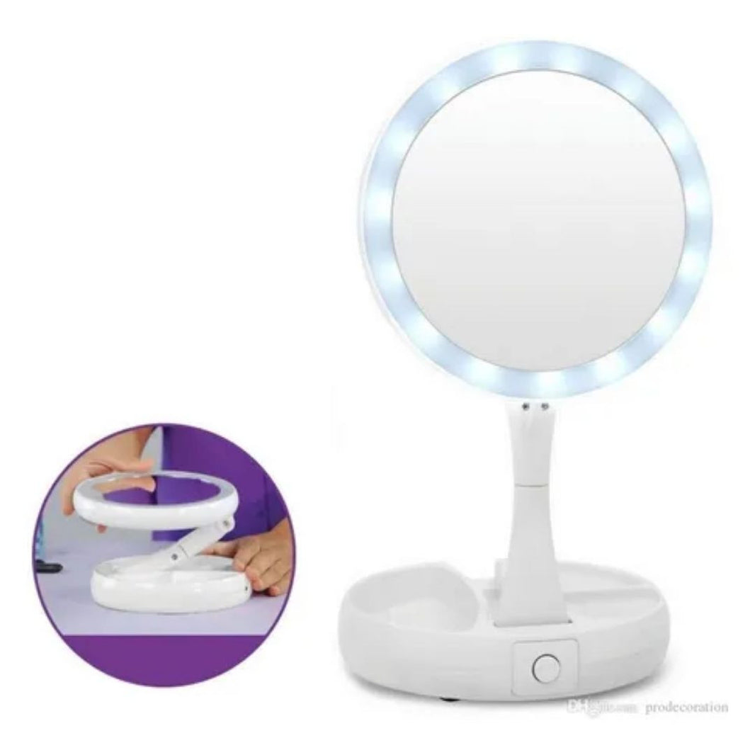 ESPEJO PLEGABLE CON ILUMINACION LED Y DOBLE CARA CON AUMENTO